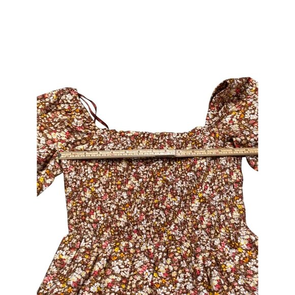 Sim & Sam Taupe Ditsy Floral Smocked Square Neck Long Sleeve Dress S - Picture 5 of 8